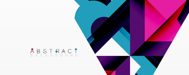 Poster - Geometric shapes overlap creating vibrant colorful design. Modern abstract background with gradient effects. Minimalist composition.