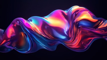 Wall Mural - Iridescent Liquid Flow: Abstract, Dynamic Wave with Rainbow Reflective Surfaces