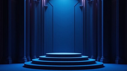 Wall Mural - elegant blue stage design with columns, perfect for product presentations
