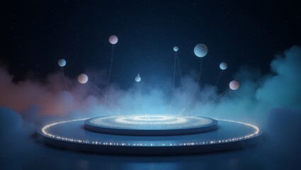 Wall Mural - abstract digital artwork depicting a stage with celestial bodies and nebulous atmosphere
