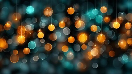 Wall Mural - abstract teal and gold blurred light orbs suspended against a dark background creating a festive and