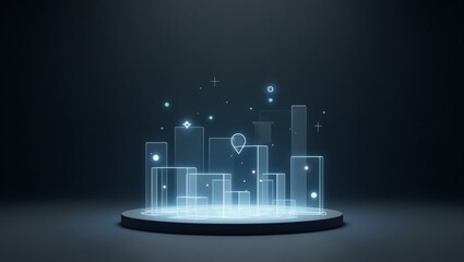 Wall Mural - futuristic illuminated cityscape hologram on a platform: abstract visualization