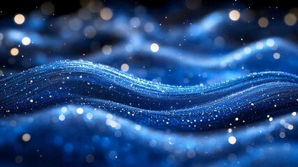 Wall Mural - elegant blue abstract background of shimmering particles forming flowing, wavy shapes with bokeh lig