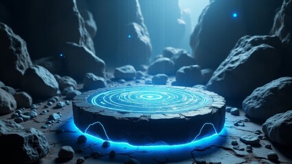 Wall Mural - mysterious glowing platform in a cavernous setting illuminated by ethereal lights