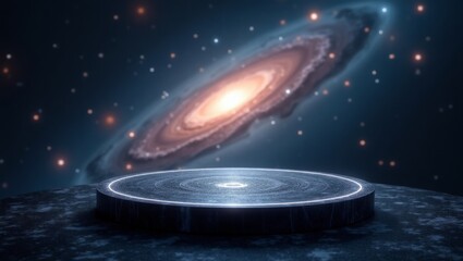 Wall Mural - a cosmic stage: displaying object with galaxy backdrop for presentation concepts