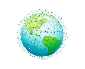 a digital globe with glowing connections isolated on transparent background