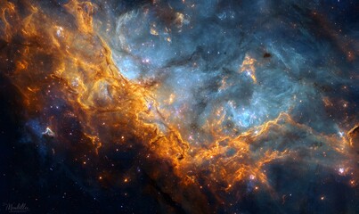 cosmic nebula fiery orange and blue hues space background