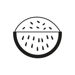 Wall Mural - Watermelon Slice Icon with Seeds, Round Shape Outline on Transparent Background