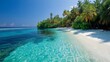 © Mukhamad - Serene tropical beach seascape turquoise water white sand lush greenery