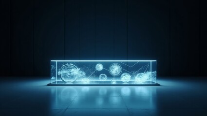 Wall Mural - futuristic digital display illuminated in dark setting showcasing data visualization