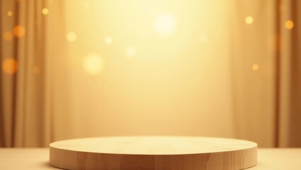 Wall Mural - minimalist wooden podium with illuminated backdrop, ideal for product display or showcase