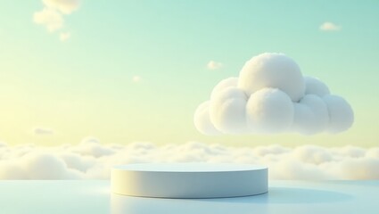 Wall Mural - minimalist 3d rendering of a stage with cloud and sky background