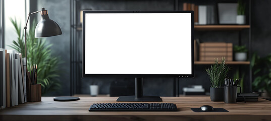 Blank PNG Transparent Computer LED Monitor on a Clean Desk with Free Copy Space for Personalized Branding and Advertisement Use