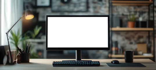 blank png transparent computer led monitor on a clean desk with free copy space for personalized bra