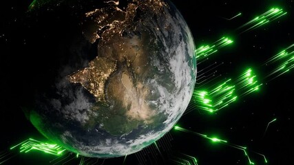 Wall Mural - planet earth with visible south asia, middle east and parts of east asia at night and glowing green 