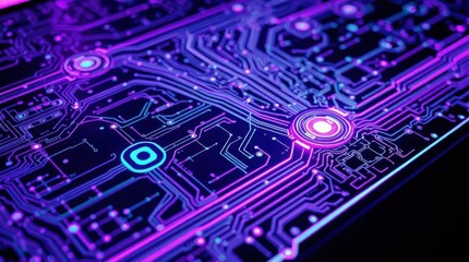 Wall Mural - abstract futuristic circuit board with glowing neon lights and patterns
