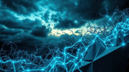 Wall Mural - abstract technology network over geometric shapes against stormy sky