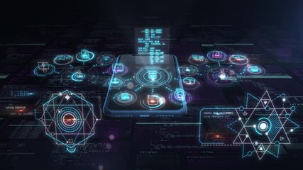 Wall Mural - smartphone that manages data flow and connections in futuristic cyberspace