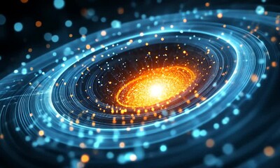 Wall Mural - A vibrant cosmic swirl of glowing particles and energy, depicting a galaxy in motion
