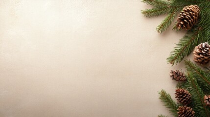 Aufkleber - A close-up view showcases a beige fabric frame embellished with pine cones and branches, offering a calm, rustic winter aesthetic suitable for holiday themes