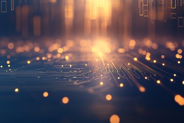 Aufkleber - Intricate details of a blue circuit board with glowing yellow diodes create a high-tech atmosphere. The design features captivating patterns for visual interest