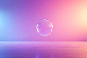 Leinwandbilder - An iridescent bubble floats gracefully against a pastel background, reflecting varied rainbow hues and soft light, conveying a whimsical and uplifting mood