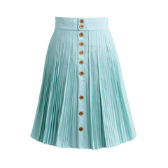 Mint green pleated mini skirt in lightweight twill with front buttons clothing display transparent background isolated png stock