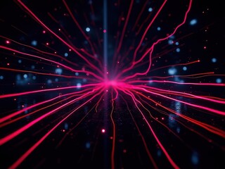 Wall Mural - neon Bright red and blue light show with a lot of red lines. The red lines are very thin