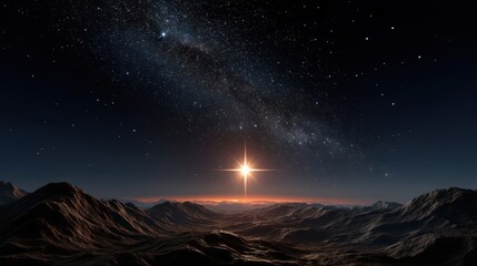 Wall Mural - a vibrant celestial spectacle over a distant mountain range.