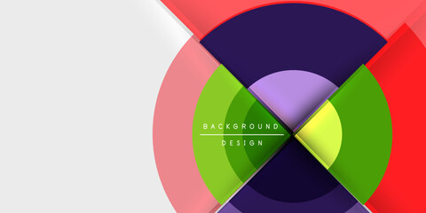 Aufkleber - Abstract geometric composition. Overlapping circles, triangles create dynamic visual effect. Bright colors, modern design elements present.