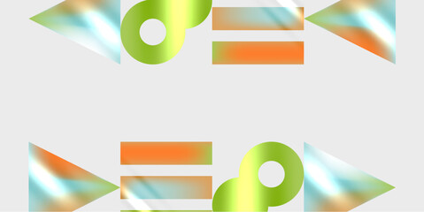 Fototapete - Abstract geometric shapes, vibrant colors, light green, orange, blue gradients. Minimalist design, symmetrical pattern, clean aesthetic.