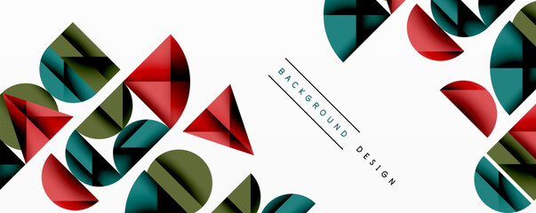 Fototapete - Abstract geometric shapes, red, green, teal. Minimalist design with overlapping elements, clean aesthetic. Modern background pattern.
