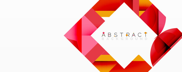 Fototapete - Abstract geometric design. Red, pink, yellow hues create dynamic visual effect. Modern style, clean lines, simple composition.