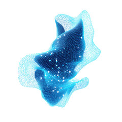 Wall Mural - abstract blue energy flow 3d wireframe mesh with glowing particles