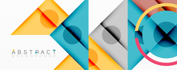 Aufkleber - Geometric shapes overlap creating vibrant modern design. Yellow, blue, gray hues dominate composition. Minimalist aesthetic.