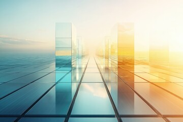 Leinwandbilder - Futuristic glass corridor extending to a bright horizon, showcasing architectural design and modern aesthetics.
