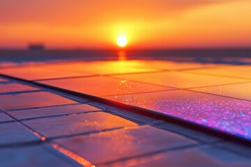 Aufkleber - Sunset reflected on a tiled surface, vibrant colors, warm tones, serene scene.
