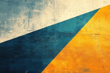 Aufkleber - Abstract geometric background with textured concrete in shades of blue, yellow, and off-white.