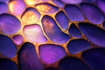 Fototapete - Abstract image of an intricate network of purple and gold organic shapes resembling a textured surface.