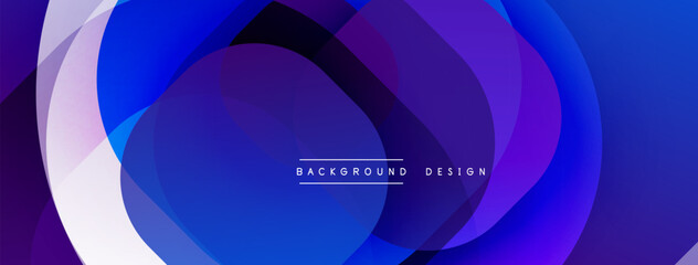 Fototapete - Abstract circles overlap, creating vibrant blue purple gradients. Modern design suggests technology, innovation, fluidity. Minimalist aesthetic.