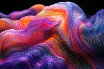 Poster - Abstract image of vibrant, swirling fabric with shades of purple, orange, and blue.