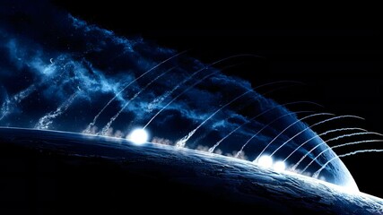 Wall Mural - space station orbiting earth with rocket flying overhead in a stunning cosmic viewpoint