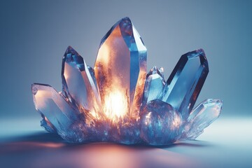 Aufkleber - A cluster of luminous crystals, glowing with inner light, forms a captivating display of natural beauty.