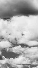 Wall Mural - Black And White Colors Cloudy Sky Fluffy Clouds Time Lapse. Clouds Move Rapidly Across Sky. Bw Bright Clouds Sky Moving In Dramatic Sky. Timelapse, Time-lapse