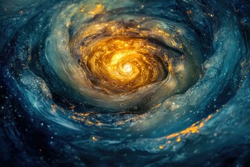 Wall Mural - a swirling vortex of cosmic energy, vibrant gold and deep blue hues intermingle, creating a mesmeriz