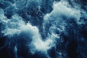 Poster - Turbulent ocean waves, frothy whitecaps, deep blue water, powerful energy of nature.
