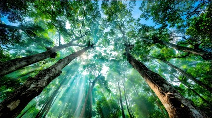 Wall Mural - pattern of light streaming through the jungle canopy
