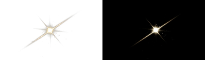 Fototapete - Light rays of light horizontal golden color with glare and flashes isolated on a transparent background. Light star gold png. Light sun gold png. Light flash gold png. Powder png.	