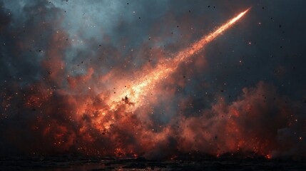 Wall Mural - fiery meteor explodes over scorched earth