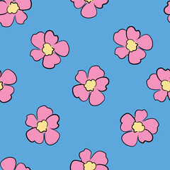 Fototapete - Hand Drawn Seamless Simple Flower Pattern in Kids Style Trendy Print Vector